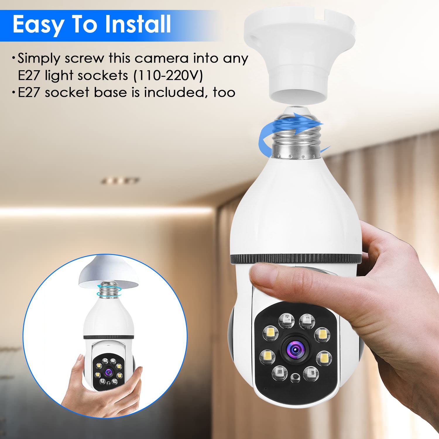 1Pc E27 WiFi Bulb Camera 1080P