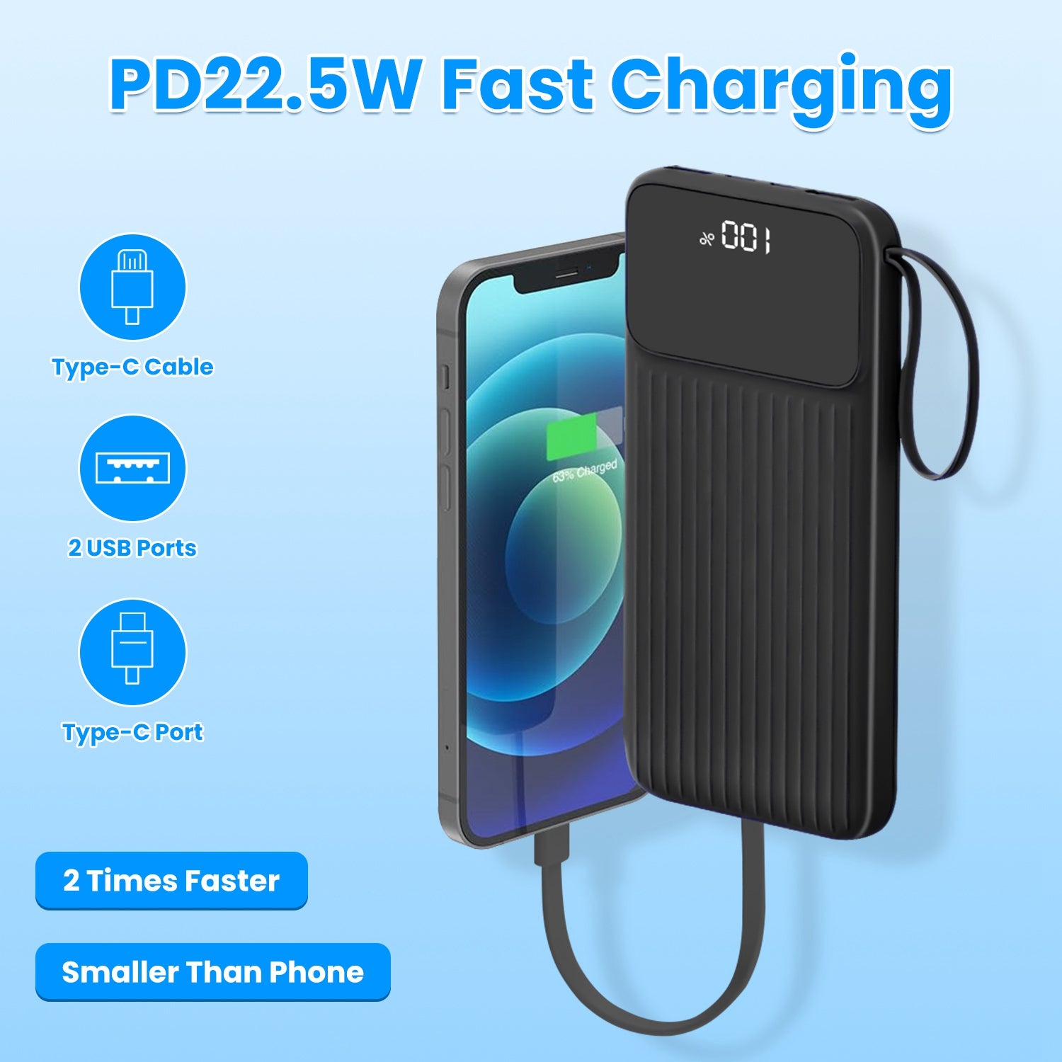 1Pc PD22W Fast Charger 20000mAh