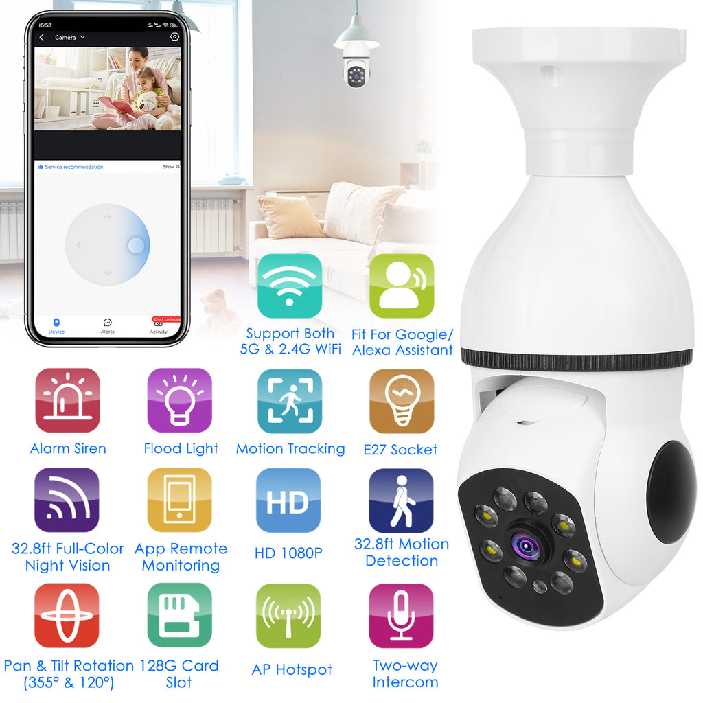 1Pc E27 WiFi Bulb Camera 1080P