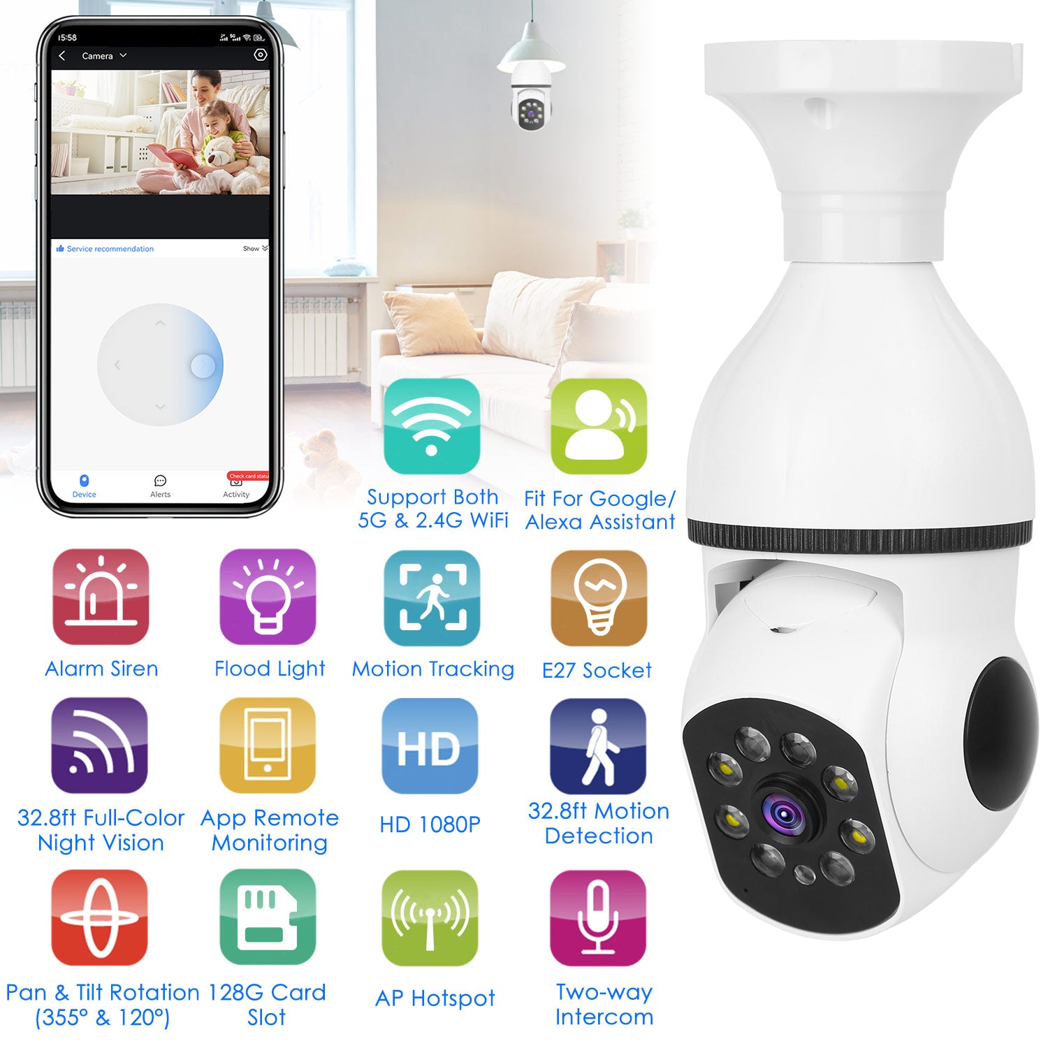 1Pc E27 WiFi Bulb Camera 1080P